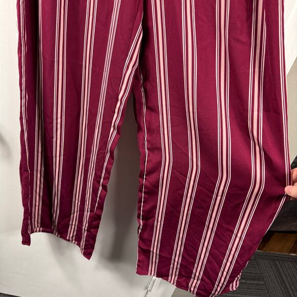 Forever 21 Contemporary Maroon Striped Wide Leg Pants Smocked Waist Small - Picture 5 of 9